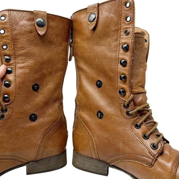 Steve Madden Camarro Leather Combat Boots Foldover Southwest Brown Size 8 - Picture 8 of 11